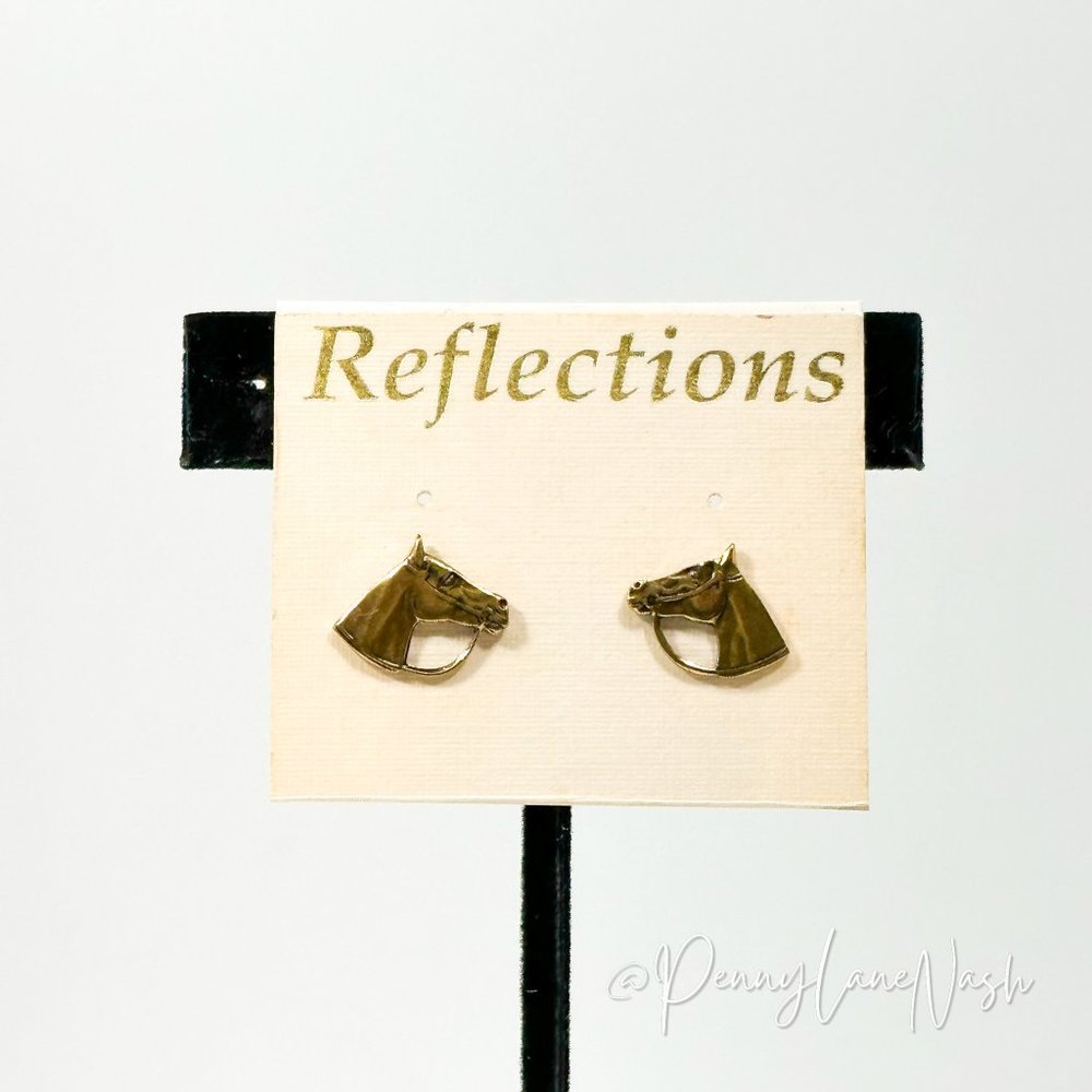NWT Reflections Gold Plated Horse Silhouette Push Back Earrings